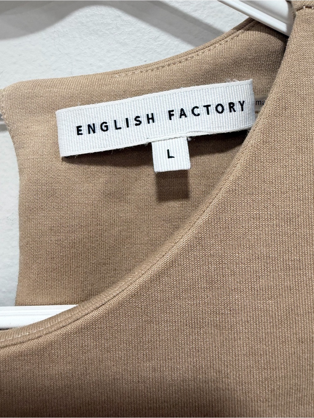 English Factory Beige Mixed Media Midi Minimalist Tiered Hem Dress Size Large - Picture 7 of 8
